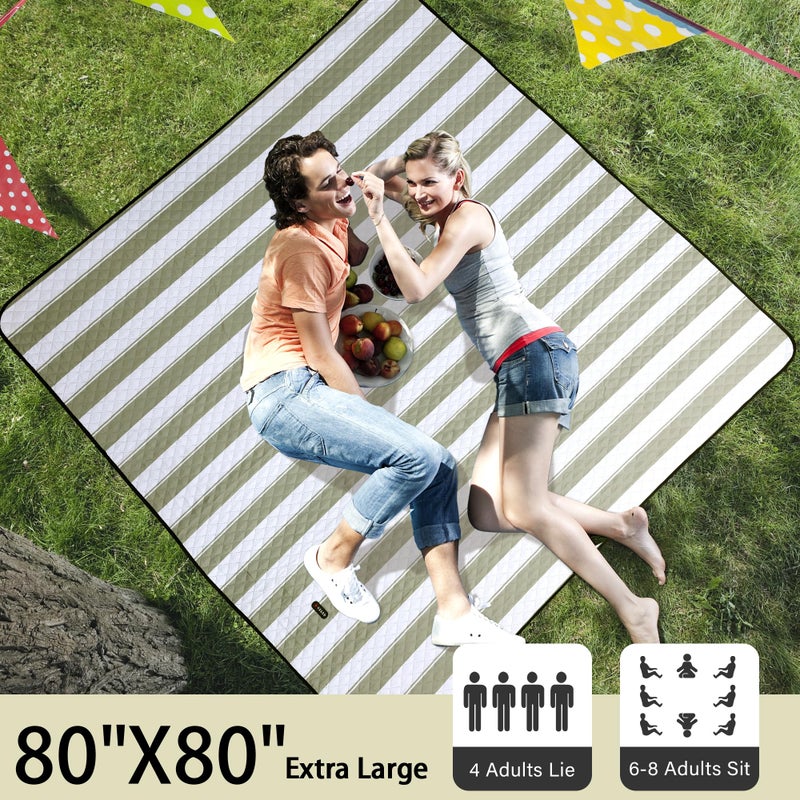 HX&OD Outdoor Picnic Blanket Extra Large  80 x80  Waterproof Picnic Mat Foldable Camping Blanket Portable with Carry Strap for Beach Mat (Green) - Image 2